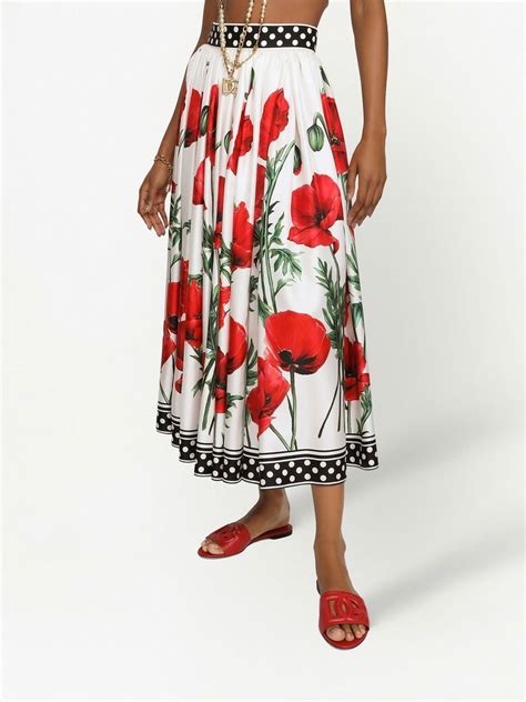 Poppy flowers print silk skirt 